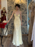 Vintage Light Yellow Spaghetti Strap Exquisite Rhinestone Chiffon Prom Dress 22th Birthday Dress HZ1023
