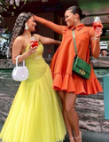 Cute A Line Spaghetti Strap Green Pleated Tulle Party Dress Evening Dress HZ1023