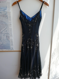 Gorgeous Mermaid Spaghetti Straps Beaded Navy Blue Satin Long Prom Dress HZ1023