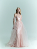 Shiny Pink Mermaid Off the Shoulder Tulle Sequin Party Dress Prom Dress Formal Gown HZ1023
