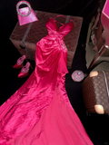 Hot Pink Mermaid Spaghetti Strap Bead Chiffon Satin Long Party Dress Evening Dress HZ1023