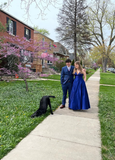 Dark Blue Satin Long Prom Dresses HZ1023