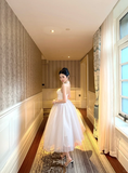 Princess A Line Spaghetti Strap White Tulle Birthday Dress Party Dress HZ1023