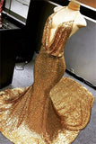 GOLD HALTER V-NECK MERMAID CHARMING SEQUINED DEEP FLOW NECK PROM DRESS HZ1023
