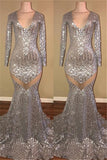 LONG SLEEVES SEQUINS PROM PARTY GOWNS PROM DRESS HZ1023