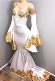 LONG SLEEVES PARTY GOWNS WITH GOLD APPLIQUES PROM DRESS HZ1023