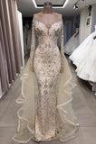 LUXURIOUS LONG SLEEVES OFF-THE-SHOULDER PARTY GOWNS WITH FULLY-COVERED BEADS PROM DRESS HZ1023