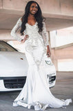 LONG SLEEVES EVENING GOWNS LACE APPLIQUES FLOOR LENGTH PROM DRESS HZ1023