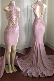 MODEST HIGH NECK LACE APPLIQUES PROM PARTY GOWNS PROM DRESS HZ1023