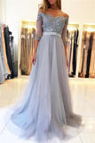 OFF-THE-SHOULDER HALF SLEEVE EVENING DRESSES FORMAL LACE APPLIQUES PROM DRESS HZ1023