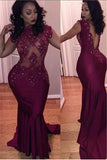 GORGEOUS CAP SLEEVE BURGUNDY PROM DRESS HZ1023