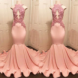HALTER PINK LACE PROM PARTY GOWN PROM DRESS HZ1023