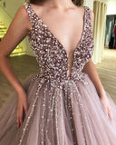 GORGEOUS BALL GOWN TULLE BEADING STRAPS SLEEVELESS PROM DRESS HZ1023
