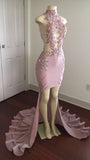 MODEST HIGH NECK LACE APPLIQUES PROM PARTY GOWNS PROM DRESS HZ1023