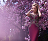 OFF-THE-SHOULDER FORMAL EVENING DRESS BEADS APPLIQUES MERMAID PROM DRESS HZ1023