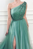 GORGEOUS ONE SHOULDER GREEN TULLE PROM PARTY GOWNS PROM DRESS HZ1023