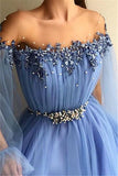 GORGEOUS OFF-THE-SHOULDER APPLIQUES TULLE A-LINE PROM DRESS HZ1023