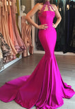 MODEST HIGH-NECK MERMAID SLEEVELESS SWEEP-TRAIN LACE-APPLIQUES PROM DRESS HZ1023