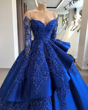 GORGEOUS ROYAL BLUE LACE RUFFLED PROM DRESS SWEET 16 DRESSES HZ1023