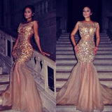 LUXURIOUS MERMAID HALTER TULLE CRYSTAL SLEEVELESS PROM DRESS HZ1023