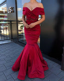 GORGEOUS OFF-THE-SHOULDER BURGUNDY JEWEL MERMAID PROM DRESS HZ1023