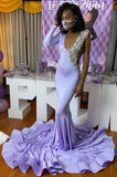 ONE SHOULDER SLIM MERMAID PROM PARTY GOWNSDEEP V-NECK APPLIQUES EVENING DRESS HZ1023