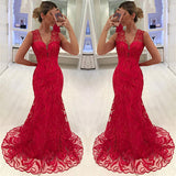 MERMAID APPLIQUES STRAPS SLEEVELESS V-NECK LONG PROM DRESS HZ1023