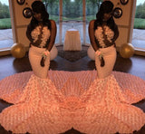 GORGEOUS PINK FLOWERS LACE APPLIQUES PROM DRESS HZ1023