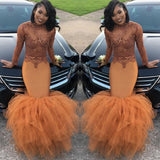 MODEST LACE APPLIQUES MERMAID LONG SLEEVES PROM DRESS HZ1023