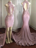 MODEST HIGH NECK LACE APPLIQUES PROM PARTY GOWNS PROM DRESS HZ1023