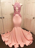 HALTER PINK LACE PROM PARTY GOWN PROM DRESS HZ1023