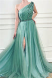 GORGEOUS ONE SHOULDER GREEN TULLE PROM PARTY GOWNS PROM DRESS HZ1023