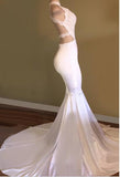 TRENDY WHITE MERMAID HIGH-NECK SLEEVELESS PROM PARTY GOWNS HZ1023