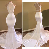TRENDY WHITE MERMAID HIGH-NECK SLEEVELESS PROM PARTY GOWNS HZ1023