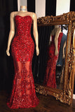 SWEETHEART STRAPLESS SEQUINS PATTERN LONG MERMAID PROM GOWNS HZ1023