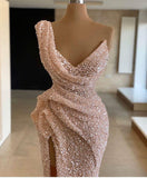 SPARKLE ONE SHOULDER SLEEVELESS SEQUINED MERMAID PROM PARTY GOWNS HZ1023