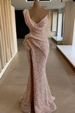SPARKLE ONE SHOULDER SLEEVELESS SEQUINED MERMAID PROM PARTY GOWNS HZ1023