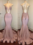 TRENDY PINK BEADS SPAGHETTI STRAP PROM PARTY GOWNS| MERMAID PROM PARTY GOWNS HZ1023