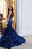 V-NECK PROM PARTY GOWNS| RUFFLES MERMAID EVENING DRESS HZ1023