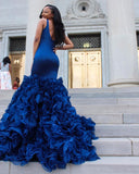 V-NECK PROM PARTY GOWNS| RUFFLES MERMAID EVENING DRESS HZ1023