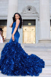V-NECK PROM PARTY GOWNS| RUFFLES MERMAID EVENING DRESS HZ1023