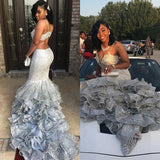 UNIQUE SPAGHETTI STRAPS SLEEVELESS V-NECK MERMAID PROM PARTY GOWNS HZ1023