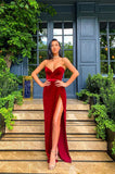VELVET SWEETHEART FRONT SPLIT EVENING DRESS SLEEVELESS PROM PARTY GOWNS HZ1023