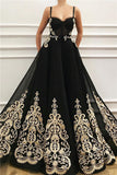STRAPS SWEETHEART BLACK TULLE PROM GOWNS HZ1023