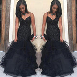 SPARKLING SEQUINS CHIC STRAPS BLACK PROM DRESS HZ1023