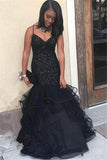 SPARKLING SEQUINS CHIC STRAPS BLACK PROM DRESS HZ1023