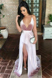 V-NECK LONG PROM DRESS EVENING GOWNS WITH SPLIT HZ1023