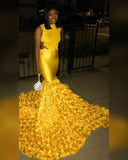 WOMEN'S CHIC SLEEVELESS SATIN SWEEP TRAIN SLIM MAXI PROM DRESS HZ1023