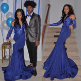 ROYAL BLUE MERMAID PROM DRESS PARTY GOWNS SEQUINED V-NECK PARTY WEAR HZ1023