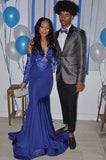 ROYAL BLUE MERMAID PROM DRESS PARTY GOWNS SEQUINED V-NECK PARTY WEAR HZ1023